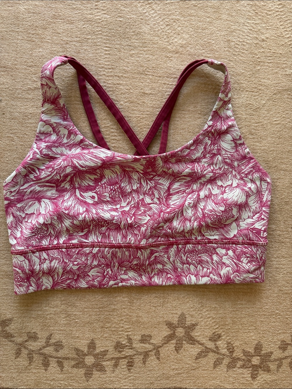 lululemon athletica Rose Pink Floral Strappy Sports Bra